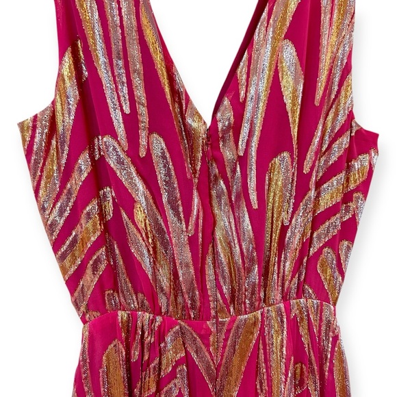 Ramy Brook Irene Cutout Metallic Gown Sz 12 Twist-Front Jacquard Maxi Dress - Picture 6 of 8